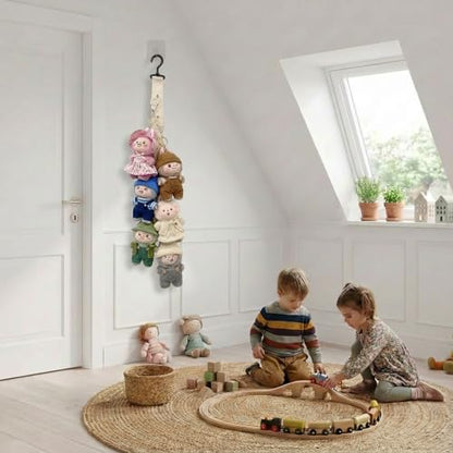 Plush Doll Hanging Storage Rope Display Rack with 8 Clips – Wall Hanging Organizer for Keychain Plushies, Mini Toys– Holds up to 3kg (White) - color: 1 PCS White