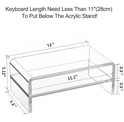 Egchi Acrylic Monitor Stand Riser, 2 Tier Clear Computer Monitor Stand for Home Office Business, PC Desk Stand Monitor Riser for Keyboard Storage, Laptop, Printer and TV Screen -12x7.2x5.12 inches | Desk Stand Monitor Riser, for Home Office Business, Keyb