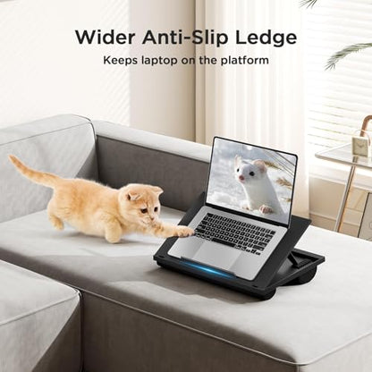 HUANUO Lap Desk with 8 Adjustable Angles – Up to 15.6" Laptop, Black | Dual-cushion base, carry handle, 30% thicker for durability, wider anti-slip ledge, for home office, sofa, bed, car - color: Black