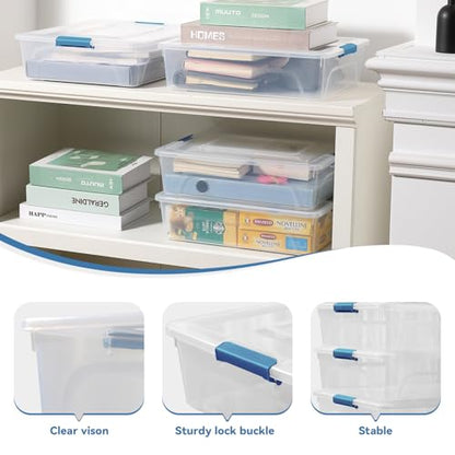 4 Pack Clear Plastic Storage Bins with Blue Lids Stackable Storage Box | Multifunctional Design,Stackable,See Through,Versatile Organization,Space-Saving,Durable,Dust Protection - size: Large 4Pack Blue