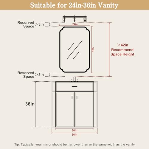 24" x 36" Rounded Corner Arch Wall Mirror with Wood Frame for Entryway, Living Room or Bedroom Home Decor - Light Woodgrain 24" x 36" Natural Color - color: Natural a, size: 36"L x 24"W