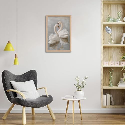 Framed Vintage Swan Wall Art Prints Decor Classical Canvas Oil Painting Poster Pastel Watercolor Swan Art Pictures Farmhouse Preparing to hang for living room Bedroom Bathroom Office 16x24in - color: Classical Swan, size: 16x24 Inches
