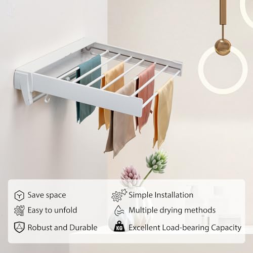Wall Mounted Drying Rack, Aluminum Collapsible, 88 lbs Capacity, Foldable Laundry Rack for Drying Clothes (Black)