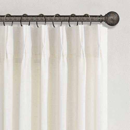 Cream Ivory Linen Curtains 92 Inches Long 2 Panel Set for Living Room Bedroom Pinch Pleated Back Tab Drapes Hooks Rings Neutral Modern Farmhouse Decor Semi Sheer 92 Inch Curtain for Dining Room Window - color: Natural, size: 40"W x 92"L (Pack of 2)