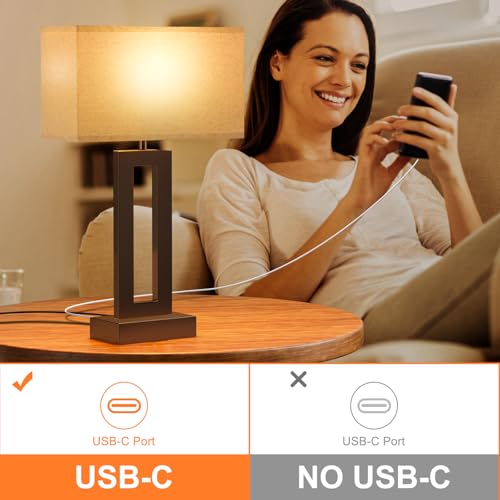 Seealle Bedroom Lamps for Night Stands - Touch Control, 3 Way Dimmable, USB C+A Charging, LED Bulbs, Easy Assembly(Yellow&Brown) - color: P. Beige&Coffee, size: Medium(19.6in)