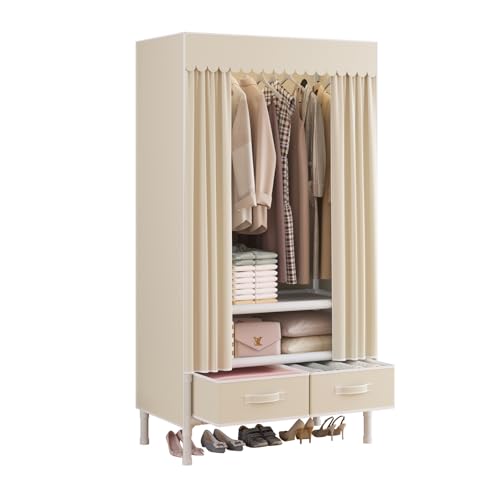 Portable Closet with Drawers 27.5"x17.7"x65.7" Wardrobe Closet Pale Yellow | Portable Closet for Hanging Clothes, Fabric Drawers and Hanging Rod, Portable Wardrobe Storage for Bedroom or Dorm Use - color: Pale Yellow-b, size: 27.5" L