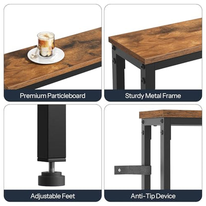 HOOBRO 39.4 Inch Narrow Console Table with Power Outlets, 5.9 Inch Sofa Table with Storage, Skinny Behind Couch Table, for Entryway Hallway, Small Spaces, Rustic Brown and Black BF52UXG01G1
