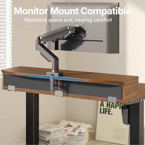 HUANUO 32 x 21 Standing Desk with 2 Drawers, C-Clamp Compatible, Walnut - color: Walnut, size: 32" X 21"