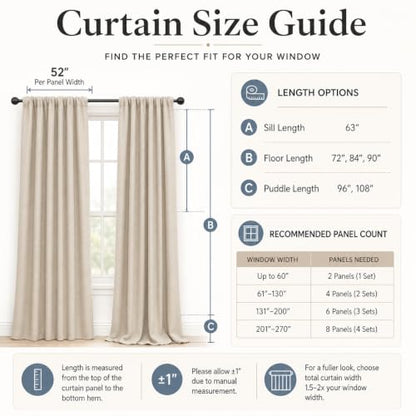 100% Blackout Curtains 84 inch Length 2 Panels Faux Linen Long Drapes for Bedroom Nursery Living Room Black Out Room Darkening Curtain Thermal Insulated Back Tab Rod Pocket(W52 x L84, Beige) - color: Beige, size: 52"W x 84"L (Pack of 2)