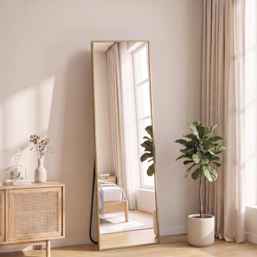 NEWBULIG Full Length Floor Mirror 56"x15", Body Standing Mirror | Wall Hanging or Leaning, Shatter-Proof Glass, Aluminum Alloy Frame with Stand, Home Decor Bedroom, Gold - color: Gold-rect, size: 56"L x 15"W