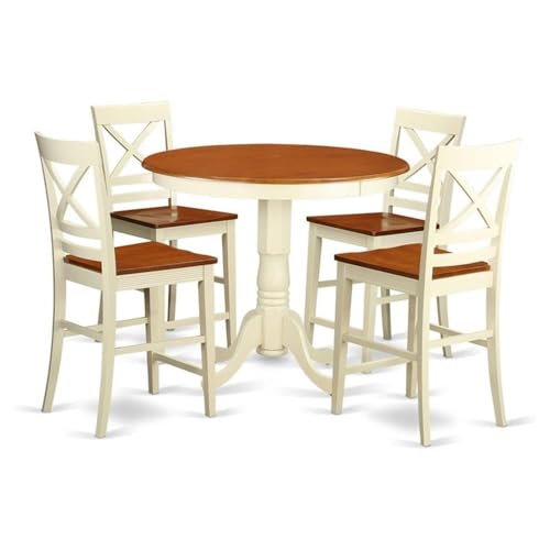 East West Furniture JAQU5-WHI-W 5 Piece Counter Height Dining Set Includes a Round Kitchen Table with Pedestal and 4 Dining Room Chairs, 36x36 Inch, Buttermilk & Cherry - color: Jaqu5-whi-w