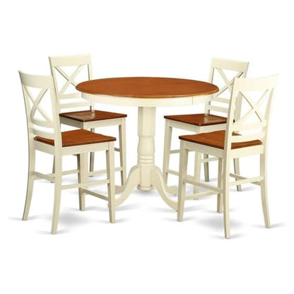 East West Furniture JAQU5-WHI-W 5 Piece Counter Height Dining Set Includes a Round Kitchen Table with Pedestal and 4 Dining Room Chairs, 36x36 Inch, Buttermilk & Cherry - color: Jaqu5-whi-w