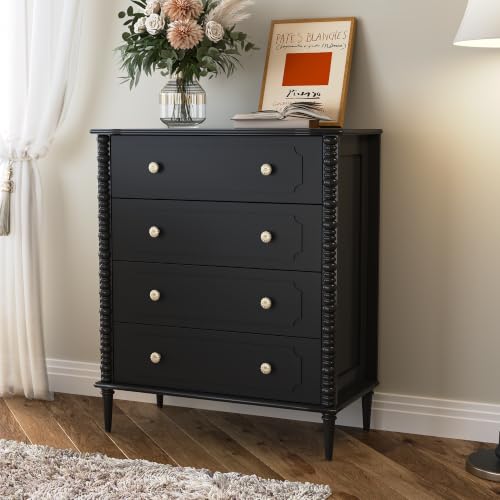 Black Dresser for Bedroom with 4 Drawer, 37" Tall Chest of Drawers with Turned Legs and Ceramic Knobs,Vertical Dresser, Wood Drawer Storage Organizer for Bedroom, Living Room, Hallway - color: Black, size: 15.5"D x 32"W x 37"H (4 Drawers)