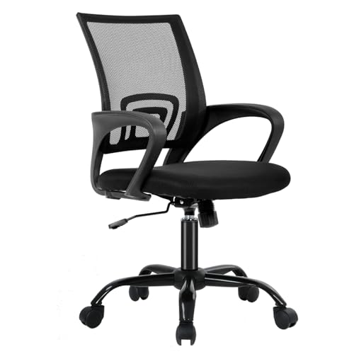FDW Ergonomic Office Chair Home Desk Chair Task Mesh Computer Chair Gaming with Back Lumbar Support Armrest Modern Swivel Modern Adjustable Rolling Executive Mesh Chair for Women Men (Black) | with Lumbar Support & Adjustable Height | Breathable Mid-Back