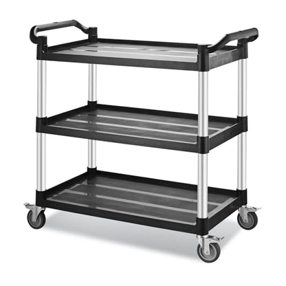 Utility Rolling Carts with Wheels, Large Size Plastic Service Carts, Heavy Duty Restaurant Cart with 4 Lockable Brake Wheels for Kitchen/Office/Warehouse (3 Tier - 34×17×37inches / 510lbs) - size: 3 Tier - 34×17×37inches / 510lbs