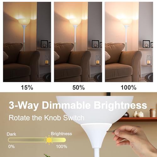 LALISU Floor Lamp, LED Standing Lamp 3 Way Dimmable Brightness Floor Lamp | Rotary Switch Floor Lamps Modern Industrial Lamp with Shade, Tall Lamps for Living Room Bedroom Office Dining Room (White) - color: White