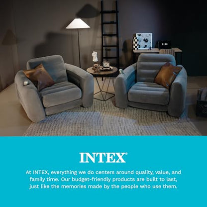 Intex Inflatable Pull-Out Sofa Bed with 2-Pack Lounge Chair and Ottoman Set | 66552EP Convertible Queen Airbed and 66551EP Portable Lounger for Bedroom, Dorm & Living Room (Pump Not Included)