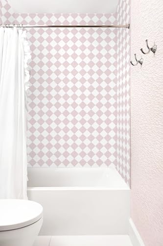 Safiyya 196"x 17.3" Pink and White Checkered Wallpaper Geometric Funky Peel and Stick Wallpaper Self Adhesive Removable Contact Paper Pink Check Wall Paper for Bedroom - color: Pink, size: 17.3" x 196"
