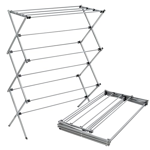 Honey-Can-Do Oversized Collapsible Clothes Drying Rack, 35", 50 lb, Grey | Oversized 35" x 45" steel rack holds 50 lb and folds flat for storage. Air-dry a full load indoors or outdoors. - color: Gray