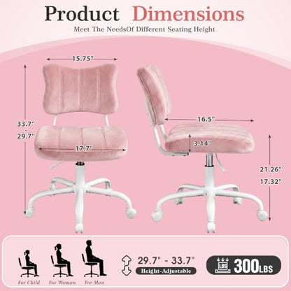 Homkdom Velvet Vanity Chair with Bow Backrest & Height Adjustable,Bedroom | Armless,360 Swivel,Silent Casters for Dressing Room & Living Room, Home Office,Make up,Reading,Light Pink - color: Light Pink