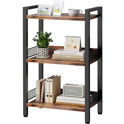3-Tier Book Shelf, Bookcase with a Back Panel, Storage Shelves for Bedroom, Living Room & Home Storage (Brown Black) - color: Brown Black