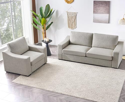 Modular Sectional Couch Set, 47" Oversize Accent Chair and 85" Modern Loveseat Sofa Deep Couch for Apartment, Living Room, Bedroom, Linen, Oatmeal - color: Oatmeal, size: 85 Inch - Deep Couch + Single Sofa