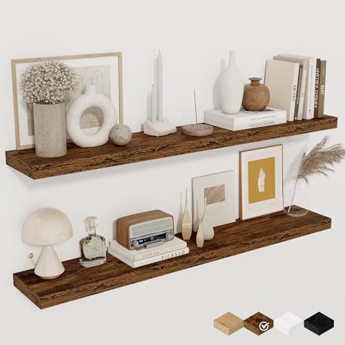 Floating Shelves for Wall, 40 Inch Floating Shelves for Home Decor, Wall Mounted Rustic Wood Shelves, Bathroom, Hanging Deep Shelf for Bedroom, Living Room, Kitchen (Rustic Brown, Set of 2) - color: Rustic Brown, size: 40"W x 6.5"D, 2Packs
