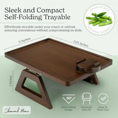 Bamboo Couch Arm Table with Device Holder, Clip On Tray. for TV Dinners, Remotes, Drinks, Snacks and Small Spaces (Rectangular with Device Holder, Brown, Regular 13.75 x 9.5) - color: Brown, size: Regular 13.75 x 9.5", style: Bamboo Rectangular with Devic