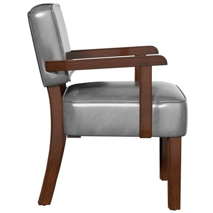 Faux Leather Accent Chair, Mid-Century Armchair with Wood Frame | Upholstered Living Room Chair, Comfy Reading Chair for Bedroom, Waiting Room, Home Office, Easy Assembly, Gray - color: Faux Leather Gray, size: One Chair