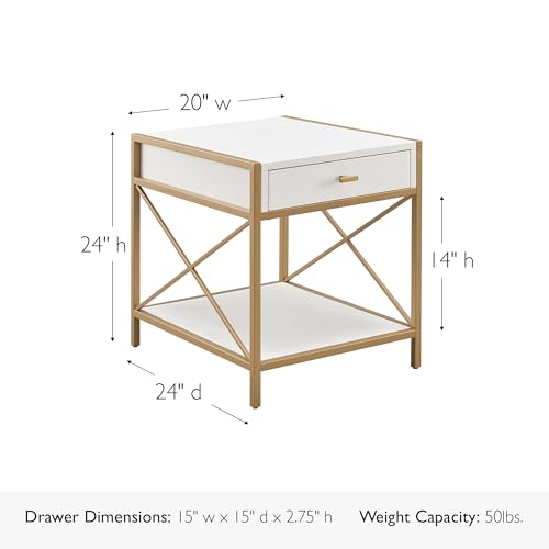 Leick Home Claudette End Table, 20", White, Gold - color: White