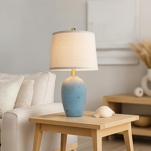 AIEAMPDO 21'' Set of 2 Coastal Small Ceramic Lamps for Bedroom | Traditional Nightstand Bedside Desk Table Lamp for Living Room Office Dorm, 2 Bulbs Included - color: Light Blue