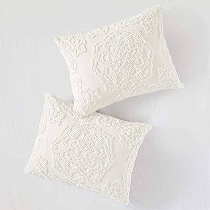 Madison Park Lightweight, Breathable Chenille Tufted Cotton Quilt, Shabby Chic Boho Medallion Design, Tassel Fringe Bedspread Coverlet, Shams Twin/Twin XL(68"x92"), Laetitia, Ivory 2 Piece | Lightweight Bedding Set, Shabby Chic, Boho, Medallion, Floral, M