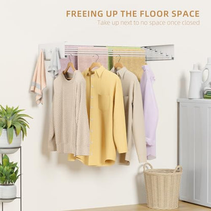 ZMBESUP Upgrade Wall Mounted Drying Rack with 6 Hooks, 31.5" Foldable Laundry Rack, 5 Rods & Hooks Space Saver for Bathroom, Collapsible Clothing Rack with Template for Indoor Outdoor (White) - size: 31.5'' Upgrade