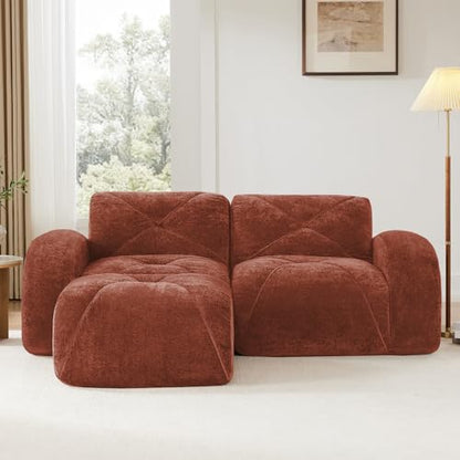 Red Loveseat Sectional Couches for Living Room, Velvet Fabric Boneless Couch, No Assembly Cloud Modular Sectional Sofa Love Seat with 1 Ottoman, Foam Couch Compressed Sofa Set, Sofas para Sala - color: Red, size: 2 Seater + 1 Ottoman
