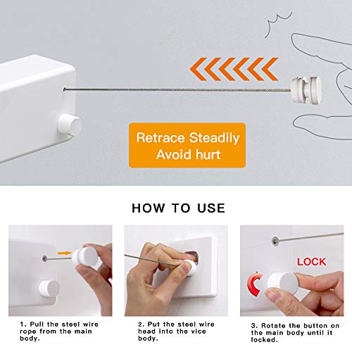 Retractable Double Clothesline Laundry Indoor Washing Clothes Line | Adjustable Stainless Steel Clothes Dryer Rope String, Hotel Style Heavy Duty, 13.8 Feets, Wall Mounted, White ABS Aluminum - size: Double Rope, style: White