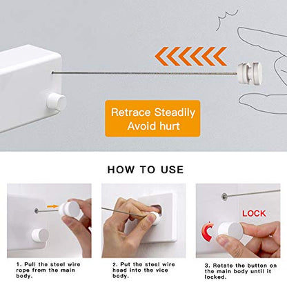 Retractable Double Clothesline Laundry Indoor Washing Clothes Line | Adjustable Stainless Steel Clothes Dryer Rope String, Hotel Style Heavy Duty, 13.8 Feets, Wall Mounted, White ABS Aluminum - size: Double Rope, style: White