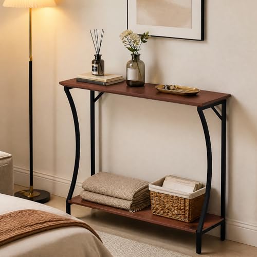 ARTPOWER Console Table with Built-in Power Outlets, Wood Narrow Behind Couch Sofa Table with Charging Station, Skinny Entryway Table with Open Shelf for Living Room, Hallway,Foyer,Set of 2, Brown - color: Brown, size: 2-packs