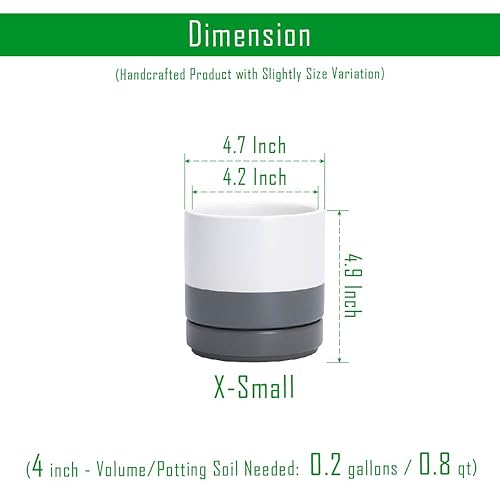 D'vine Dev 2-Pack Ceramic Pots with Saucers, White/Grey, 4.7 in, 94-V-B-6 | Modern Cylinder Design, Glazed Ceramic, Drainage Hole & Saucer Included, High Temperature Fired, Elegant Home Accent - color: White/Speckled Grey, size: 4.7 Inch