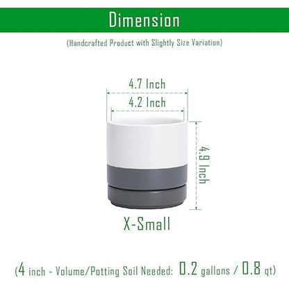 D'vine Dev 2-Pack Ceramic Pots with Saucers, White/Grey, 4.7 in, 94-V-B-6 | Modern Cylinder Design, Glazed Ceramic, Drainage Hole & Saucer Included, High Temperature Fired, Elegant Home Accent - color: White/Speckled Grey, size: 4.7 Inch