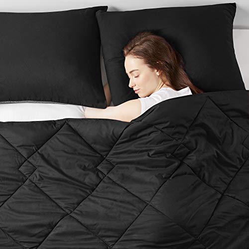 Comfort Spaces Vixie Reversible Comforter Set - Trendy Casual Geometric Quilted Cover, All Season Down Alternative Cozy Bedding, Matching Sham, Black/Gray, Twin/Twin XL 2 piece | Down Alternative, All Season, Bedding for Bedroom, Geometric Pattern, Revers