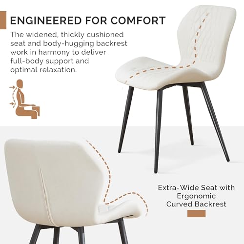 Dining Chairs Set of 2,Fabric Modern Dining Chairs with Thick Cushions, Upholstered Kitchen Side Chairs with Adjustable Metal Legs for Dining Room (Beige) - color: Beige, size: Set of 2