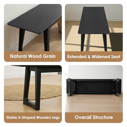 HNY Black Dining Bench, Farmhouse Solid Entryway Bench, 55 Inch Long Wooden Bench, Kitchen Dining Seat for Entryway/Dining Room/Kitchen/Living Room - color: Black Wood, size: 1 bench