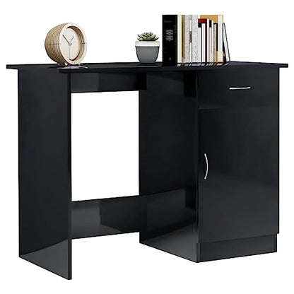 Writing Desk High Gloss Black 39.4 Inch Modern Computer Desk with Drawer, Engineered Wood Study Table for Home Office, Bedroom and Small Space, 39.4x19.7x29.9 in - color: Black, size: 39.4 x 19.7 x 29.9 in