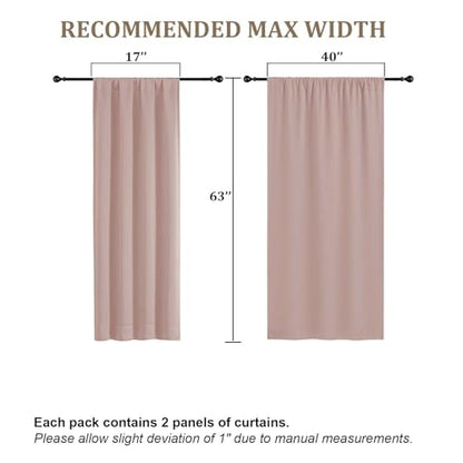 Blush Pink Room Darkening Curtains 63 Inch Length 2 Panels Set, Thermal Insulated Energy Soft Window Curtains for Bedroom Living Room Dining Room with Rod Pocket, 40" W x 63" L - color: Blush Pink, size: 40"W x 63"L (Pack of 2)