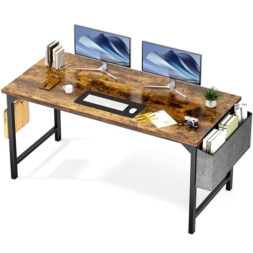 Sweetcrispy 55-Inch Computer Desk for Bedroom, Brown | Gaming Writing Work and Study Desk for Home Office, Sturdy Metal Frame and Compact Modern Design with X-Shaped - color: Rustic Brown, size: 55-Inch
