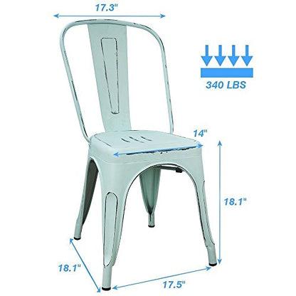 Devoko Metal Indoor-Outdoor Chairs Distressed Style Kitchen Dining Chairs Stackable Side Chair with Back Set of 4 (Blue) - color: Blue