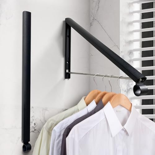 Drying Rack Wall Mount, Retractable Laundry Hanging Rack Wall Mount, Folding Wall Mounted Clothes Hanger for Laundry Room Organization and Storage, Aluminium Black Dryer Rack 1pcs