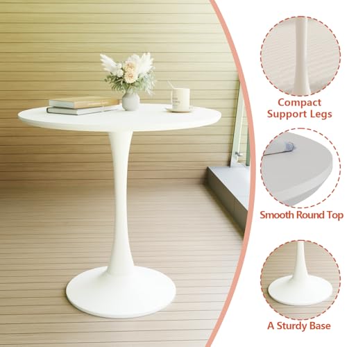 HRVEOCEI 31.5" Tulip Table, Small Round Dining Table with Thickened Tabletop & Metal Pedestal, Bistro Tables for Small Spaces Kitchen Dining Room Living Room (White) - color: White