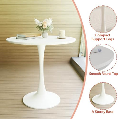 HRVEOCEI 31.5" Tulip Table, Small Round Dining Table with Thickened Tabletop & Metal Pedestal, Bistro Tables for Small Spaces Kitchen Dining Room Living Room (White) - color: White
