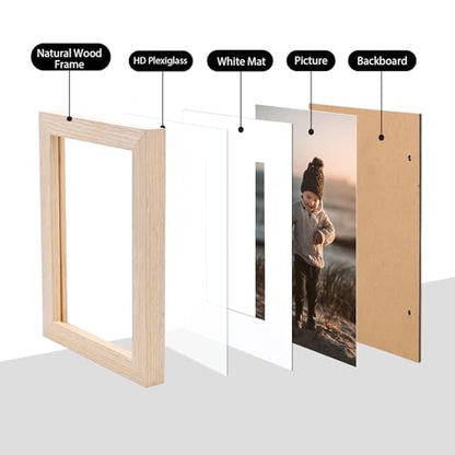 4x6 Frame Natural, Solid Wood 4 x 6 Picture Frame with Acrylic Plexiglass for 3.5x5 with Mat, Tabletop and Wall Display Photo Frames 4x6 Natural, 4 Pack - color: Natural, size: 4x6